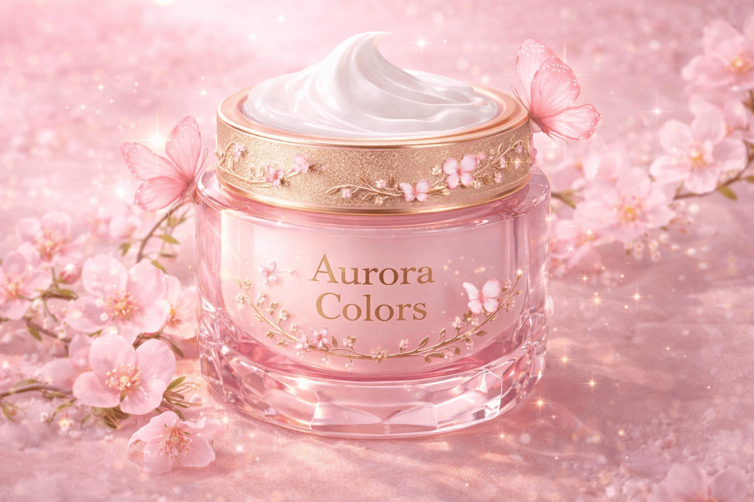 Frasco do creme hidratante facial Aurora Colors em destaque na vitrine